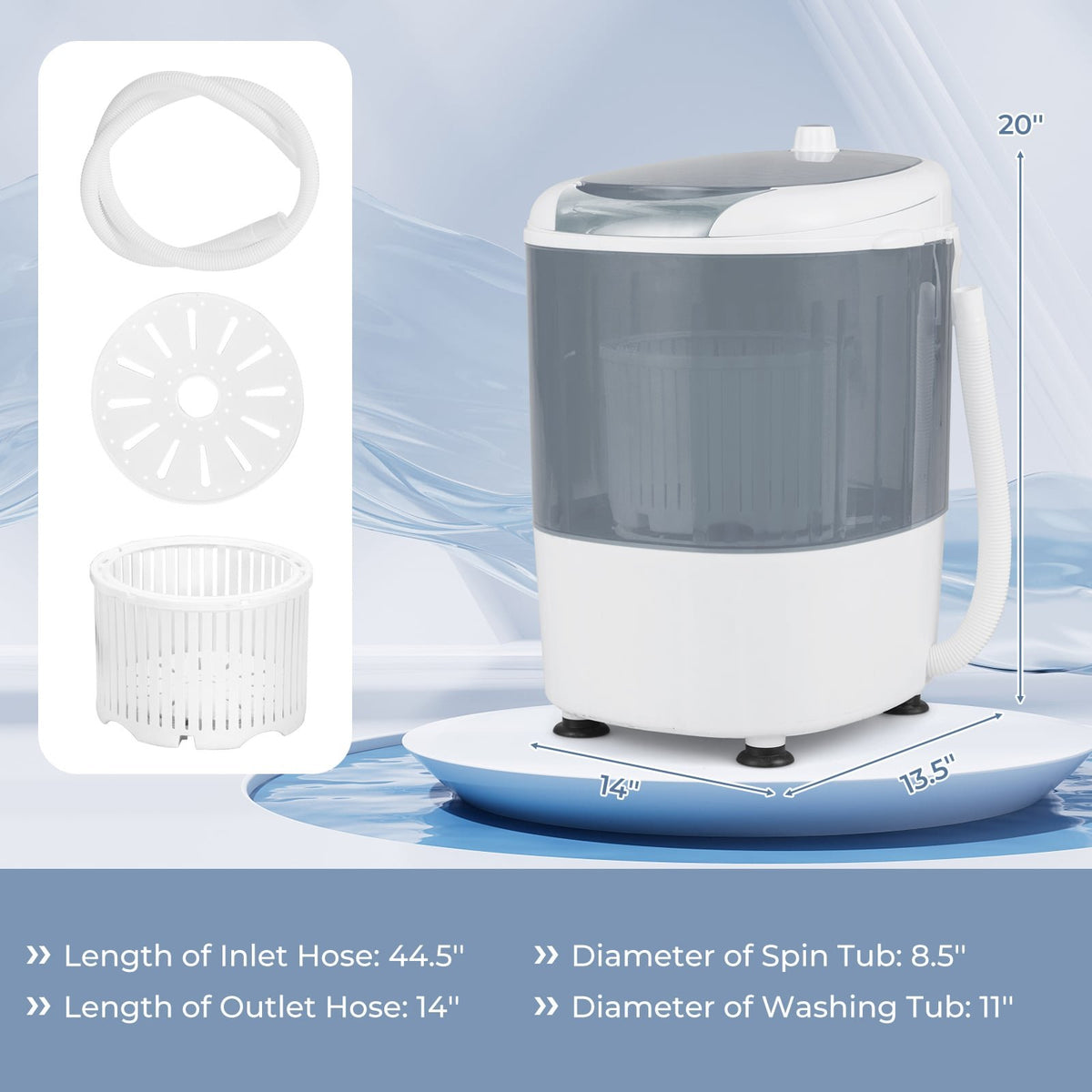 Portable Mini Washing Machine Semi-Automatic Washer and Spinner Combo with Single Tub-Gray view 5