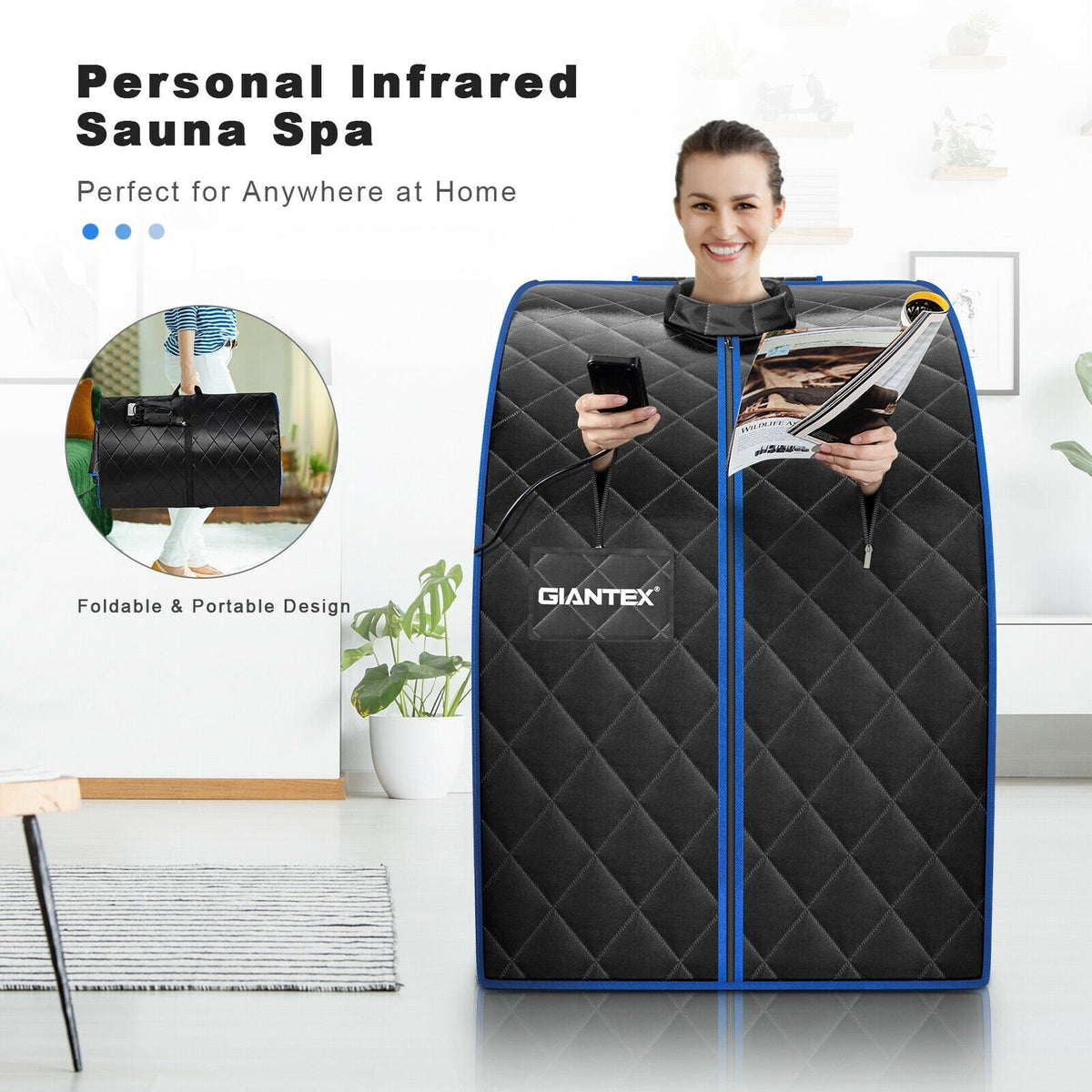 Portable Personal Far Infrared Sauna with Heating Foot Pad and Chair-Black view 7