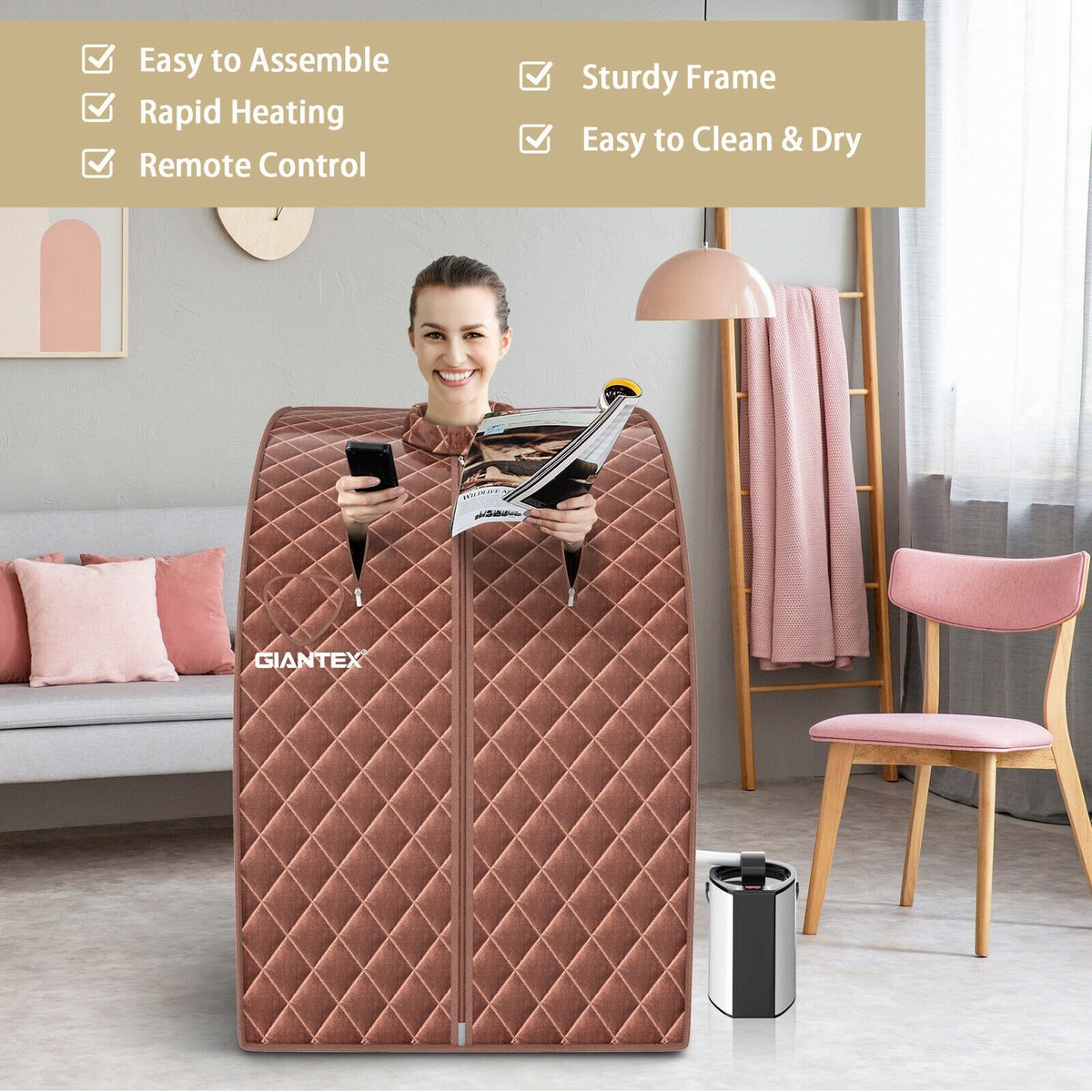 Portable Personal Steam Sauna Spa with 3L Blast-proof Steamer Chair-Coffee view 7
