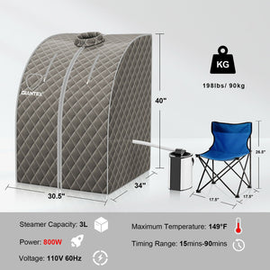 Portable Personal Steam Sauna Spa with 3L Blast-proof Steamer Chair-Gray view 4