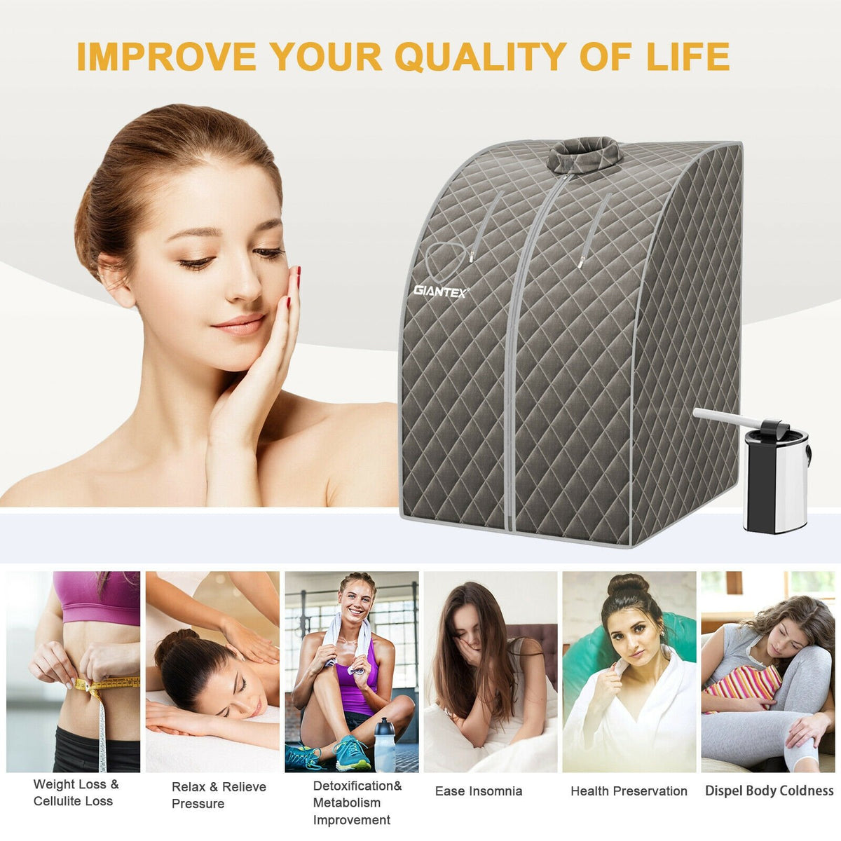 Portable Personal Steam Sauna Spa with 3L Blast-proof Steamer Chair-Gray view 5