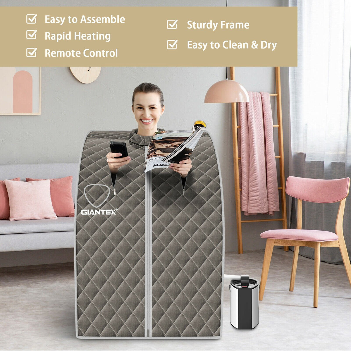 Portable Personal Steam Sauna Spa with 3L Blast-proof Steamer Chair-Gray view 7