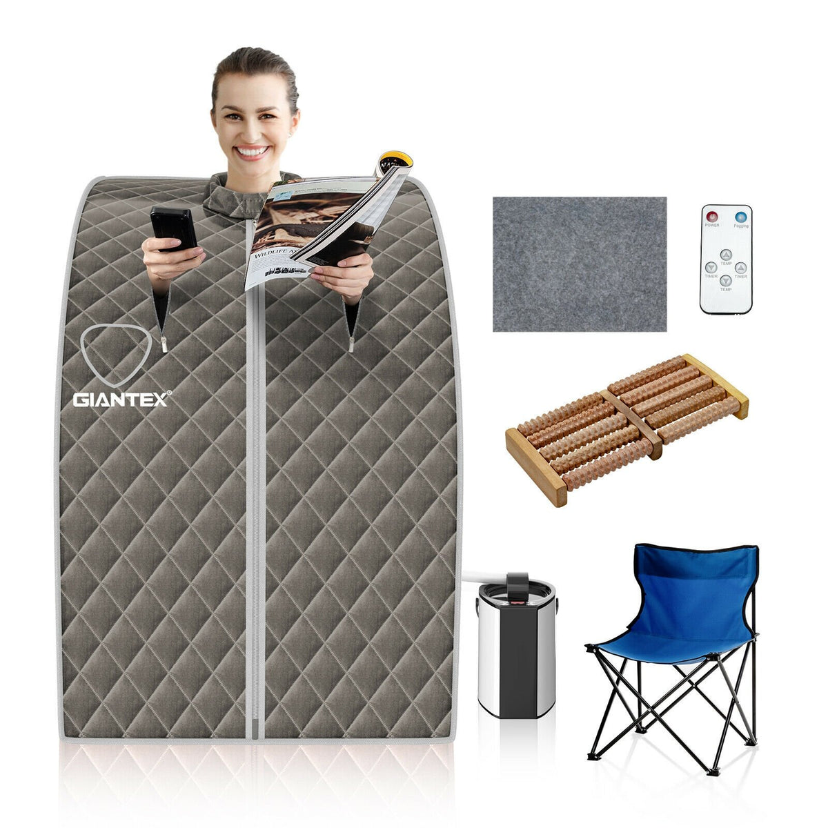 Portable Personal Steam Sauna Spa with 3L Blast-proof Steamer Chair-Gray view 8