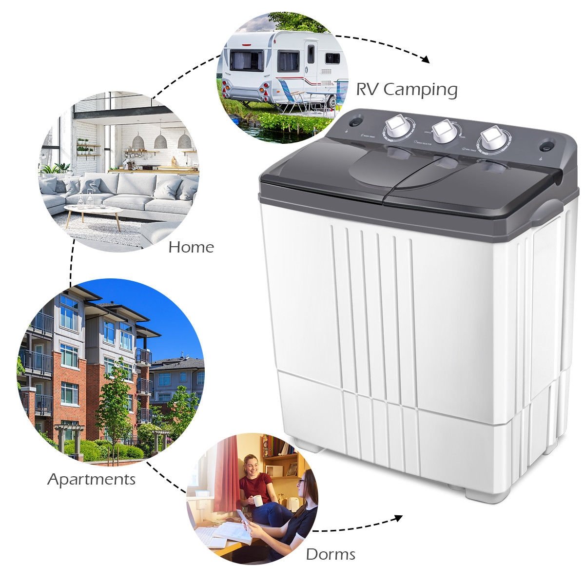 20 lbs Portable Semi-Automatic Twin-tub Washing Machine view 2