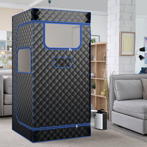 Portable Steam Sauna with 3L Steam Generator Remote Control Wood Foot Massager and Foldable Chair for Home-Black view 2