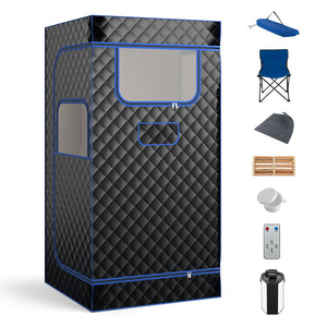 Portable Steam Sauna with 3L Steam Generator Remote Control Wood Foot Massager and Foldable Chair for Home-Black view 3