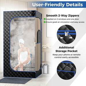 Portable Steam Sauna with 3L Steam Generator Remote Control Wood Foot Massager and Foldable Chair for Home-Black view 5