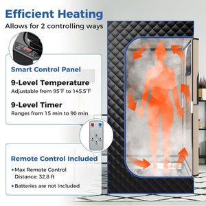 Portable Steam Sauna with 3L Steam Generator Remote Control Wood Foot Massager and Foldable Chair for Home-Black view 6