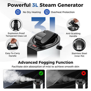 Portable Steam Sauna with 3L Steam Generator Remote Control Wood Foot Massager and Foldable Chair for Home-Black view 7