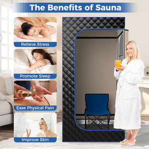 Portable Steam Sauna with 3L Steam Generator Remote Control Wood Foot Massager and Foldable Chair for Home-Black view 9