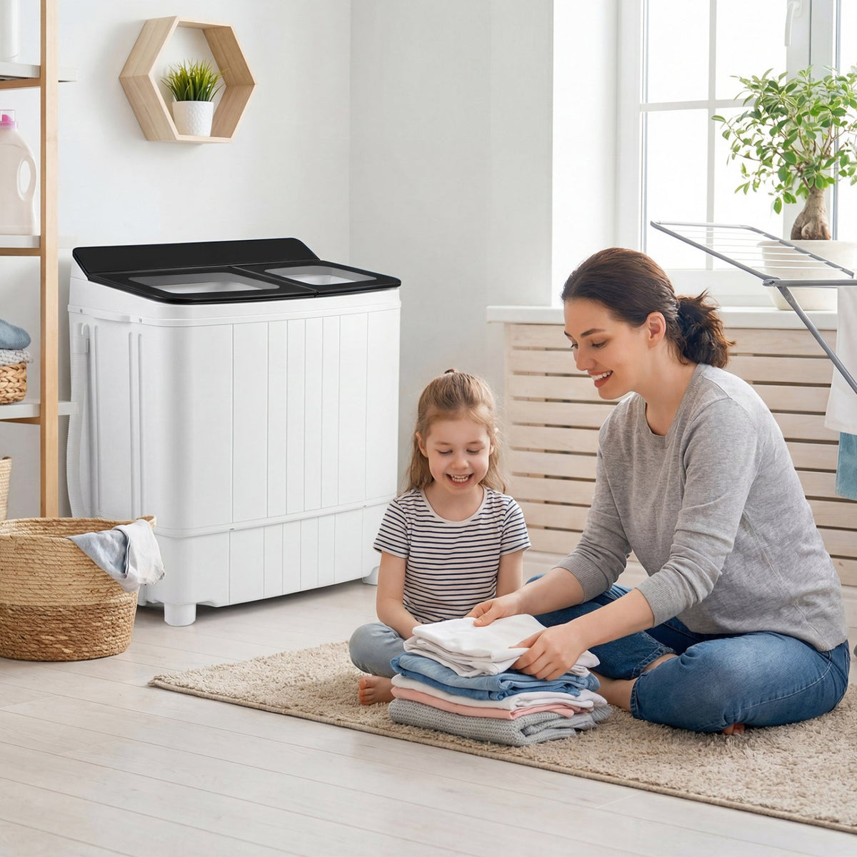 Portable Washing Machine 18 lbs Mini Laundry Machine with 11 LBS Washer-Black view 2
