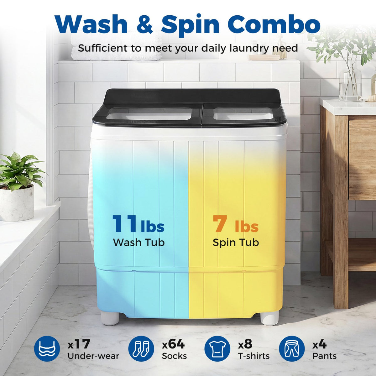 Portable Washing Machine 18 lbs Mini Laundry Machine with 11 LBS Washer-Black view 6