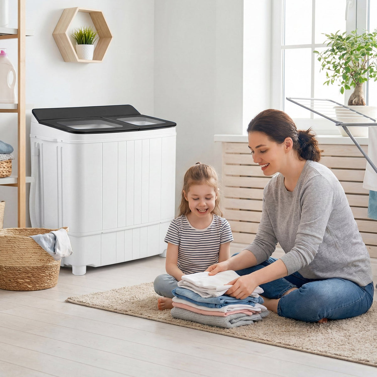 Portable Washing Machine 18 lbs Mini Laundry Machine with 11 LBS Washer-Grey view 2