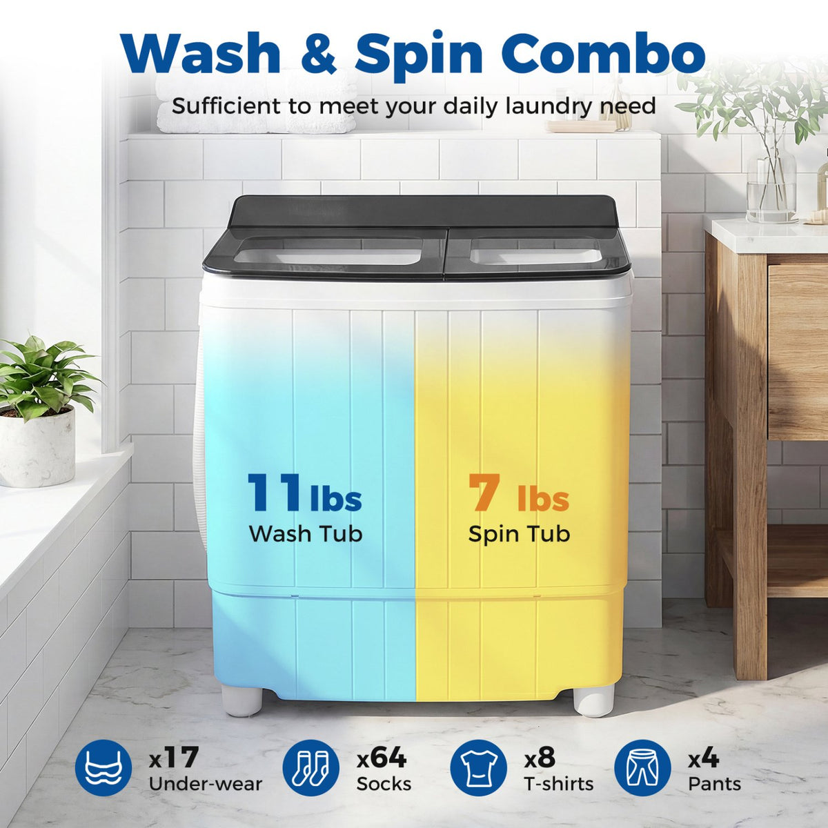 Portable Washing Machine 18 lbs Mini Laundry Machine with 11 LBS Washer-Grey view 6