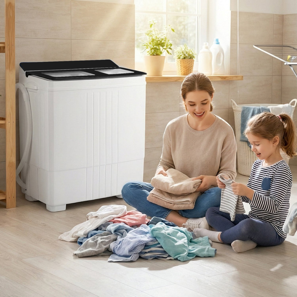 Portable Washing Machine with 12 LBS Washer and 8 LBS Spinner Combo for Apartments-Black view 2