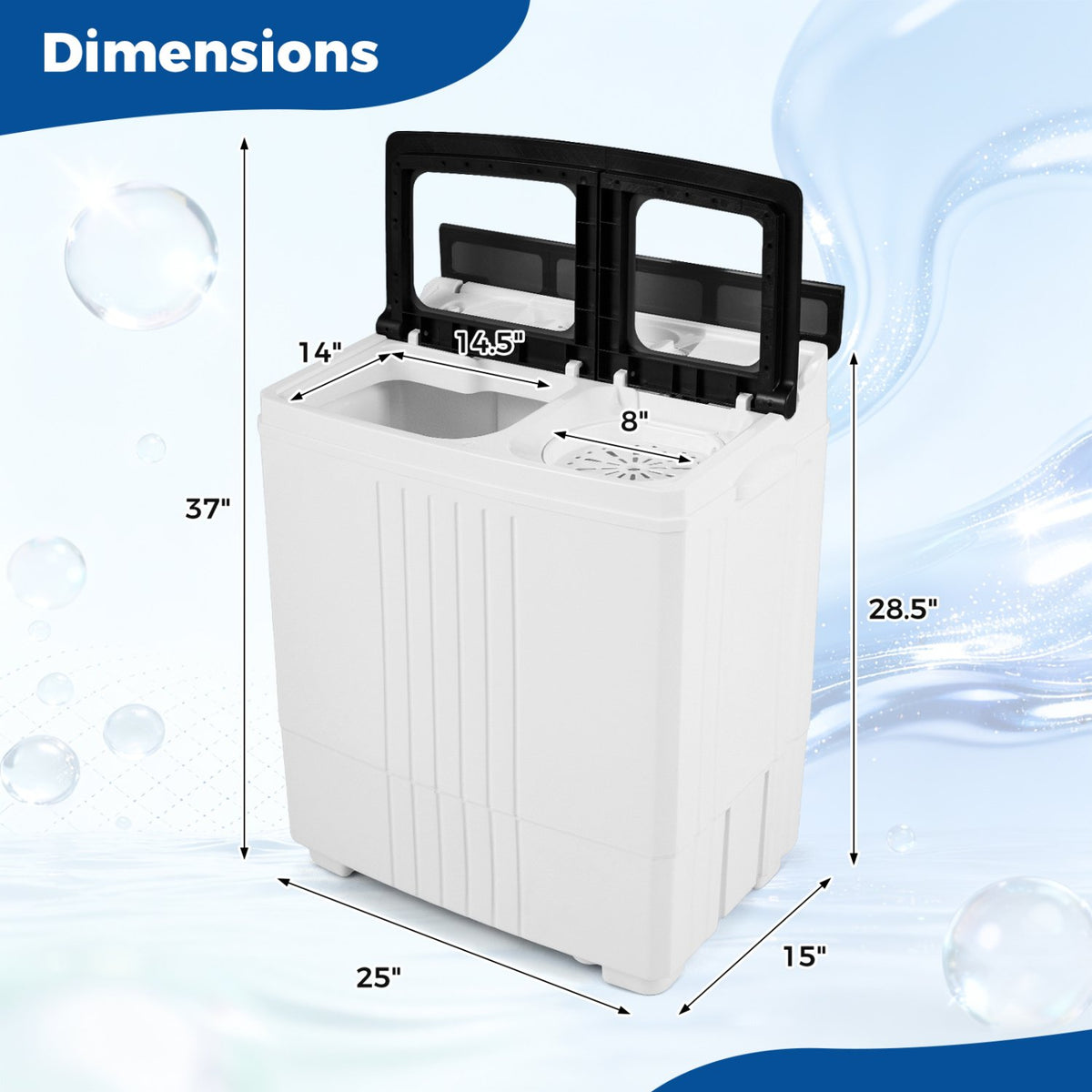 Portable Washing Machine with 12 LBS Washer and 8 LBS Spinner Combo for Apartments-Black view 5