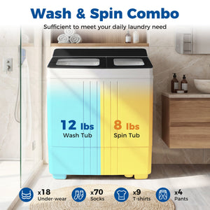 Portable Washing Machine with 12 LBS Washer and 8 LBS Spinner Combo for Apartments-Black view 6