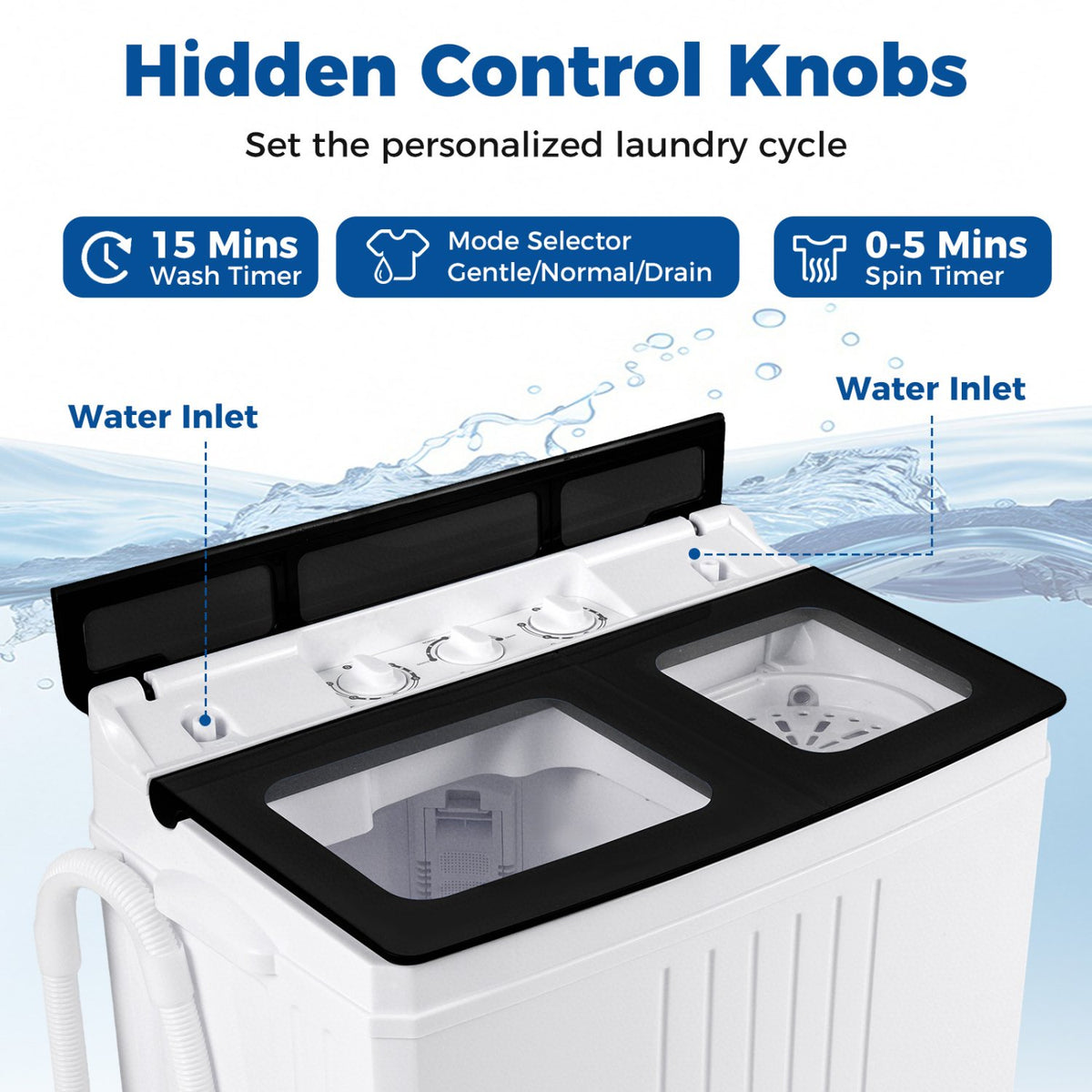 Portable Washing Machine with 12 LBS Washer and 8 LBS Spinner Combo for Apartments-Black view 7