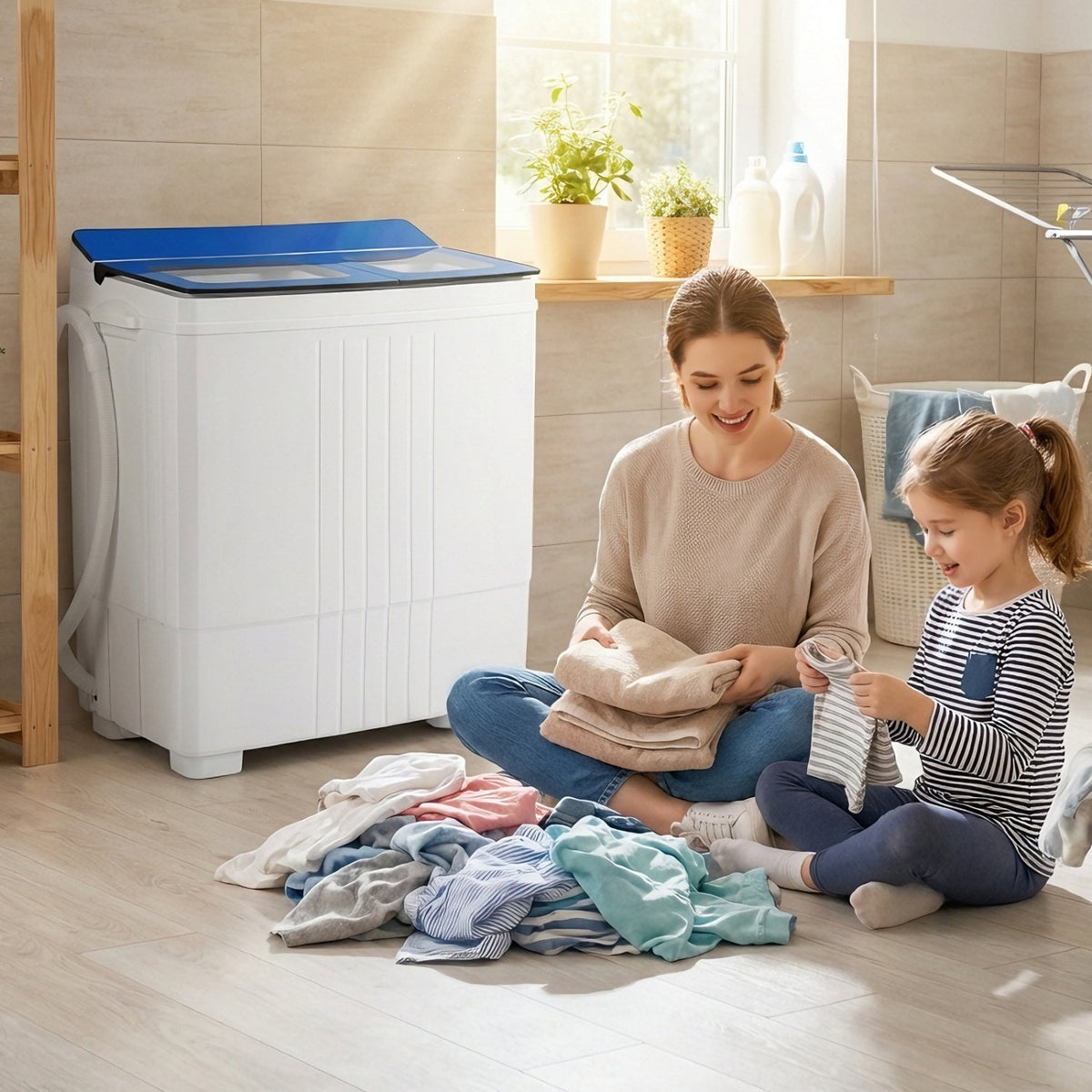 Portable Washing Machine with 12 LBS Washer and 8 LBS Spinner Combo for Apartments-Blue view 2