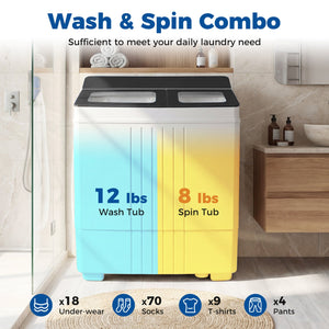 Portable Washing Machine with 12 LBS Washer and 8 LBS Spinner Combo for Apartments-Gray view 6