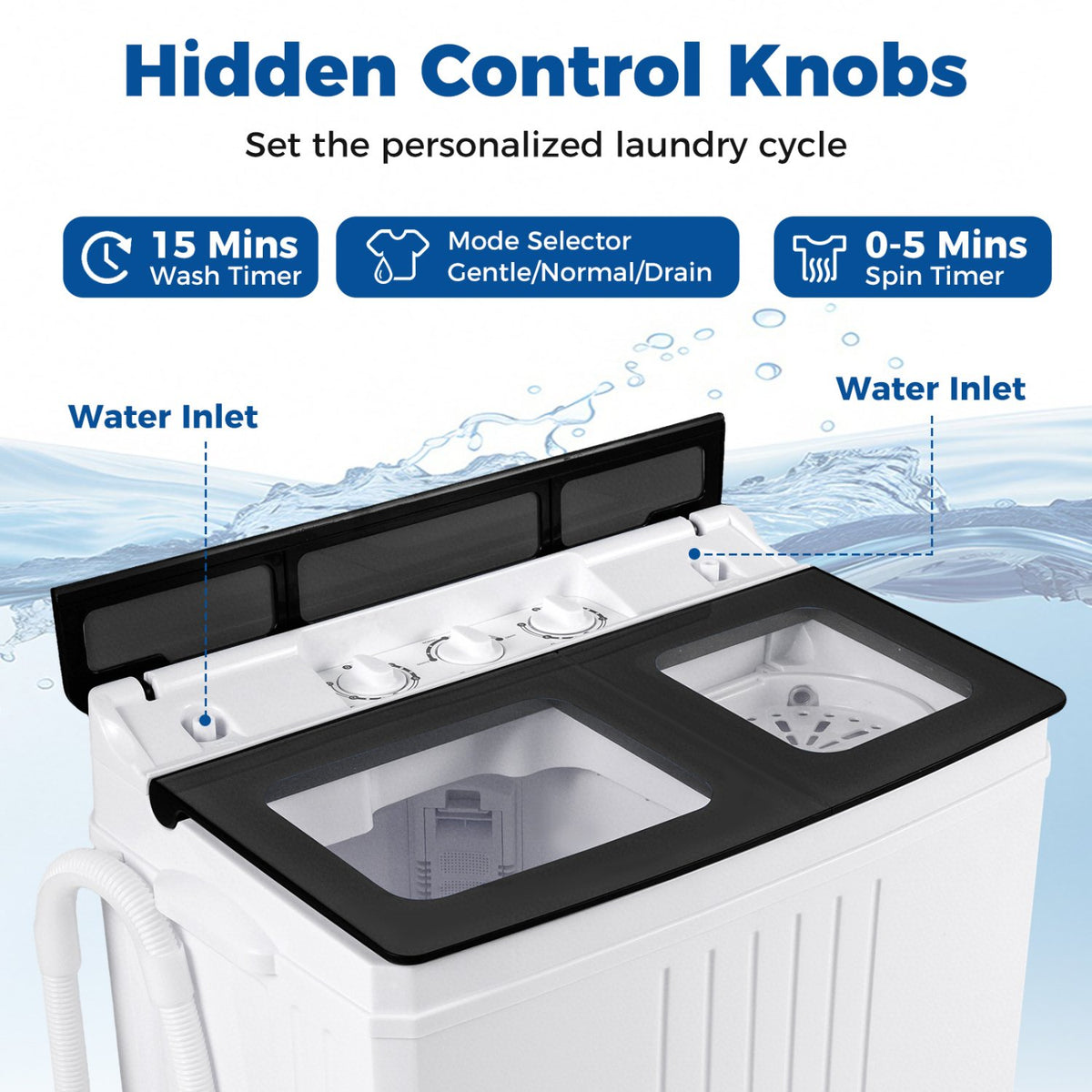 Portable Washing Machine with 12 LBS Washer and 8 LBS Spinner Combo for Apartments-Gray view 7