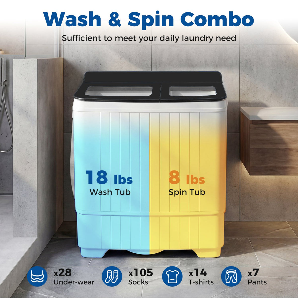 Portable Washing Machine with 18 LBS Washer and 8 LBS Spinner Combo-Black view 6