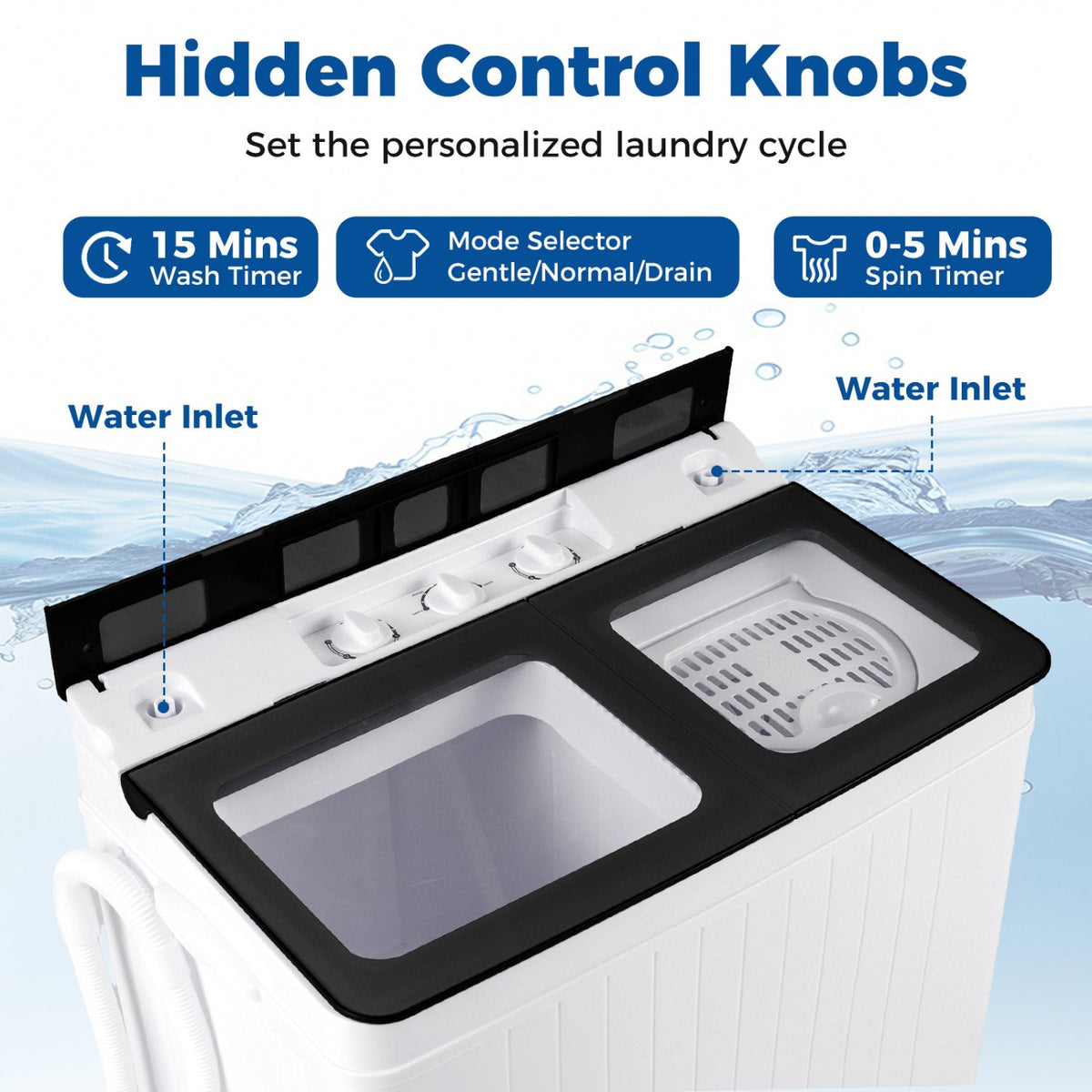 Portable Washing Machine with 18 LBS Washer and 8 LBS Spinner Combo-Black view 7