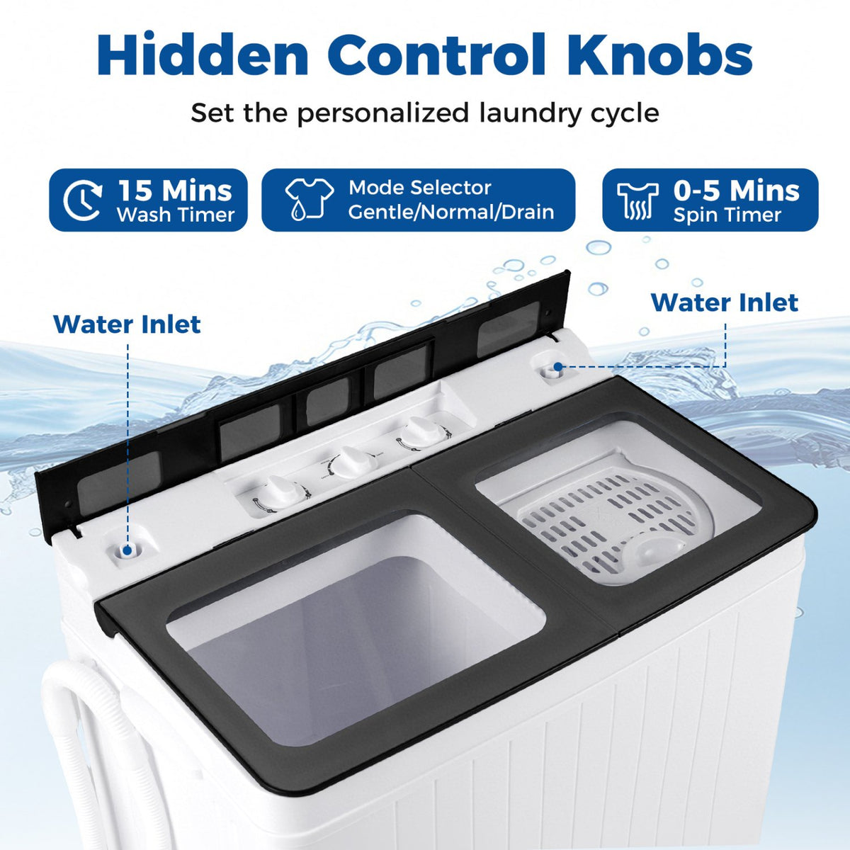 Portable Washing Machine with 18 LBS Washer and 8 LBS Spinner Combo-Gray view 7