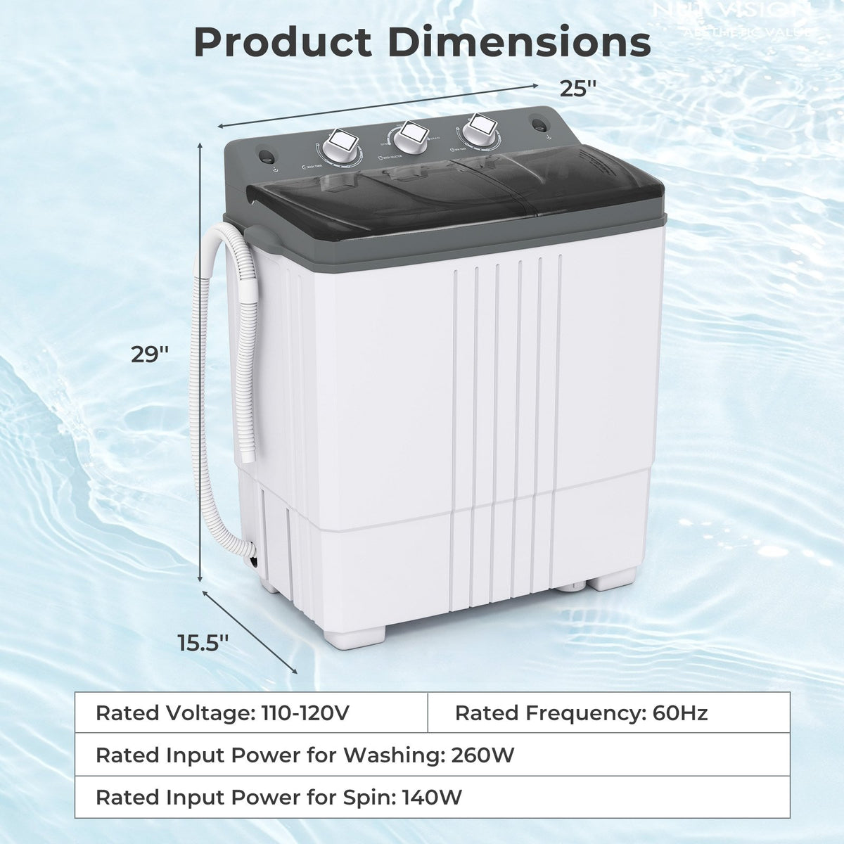 Portable Washing Machine with Built-in Drain Pump-Gray view 5