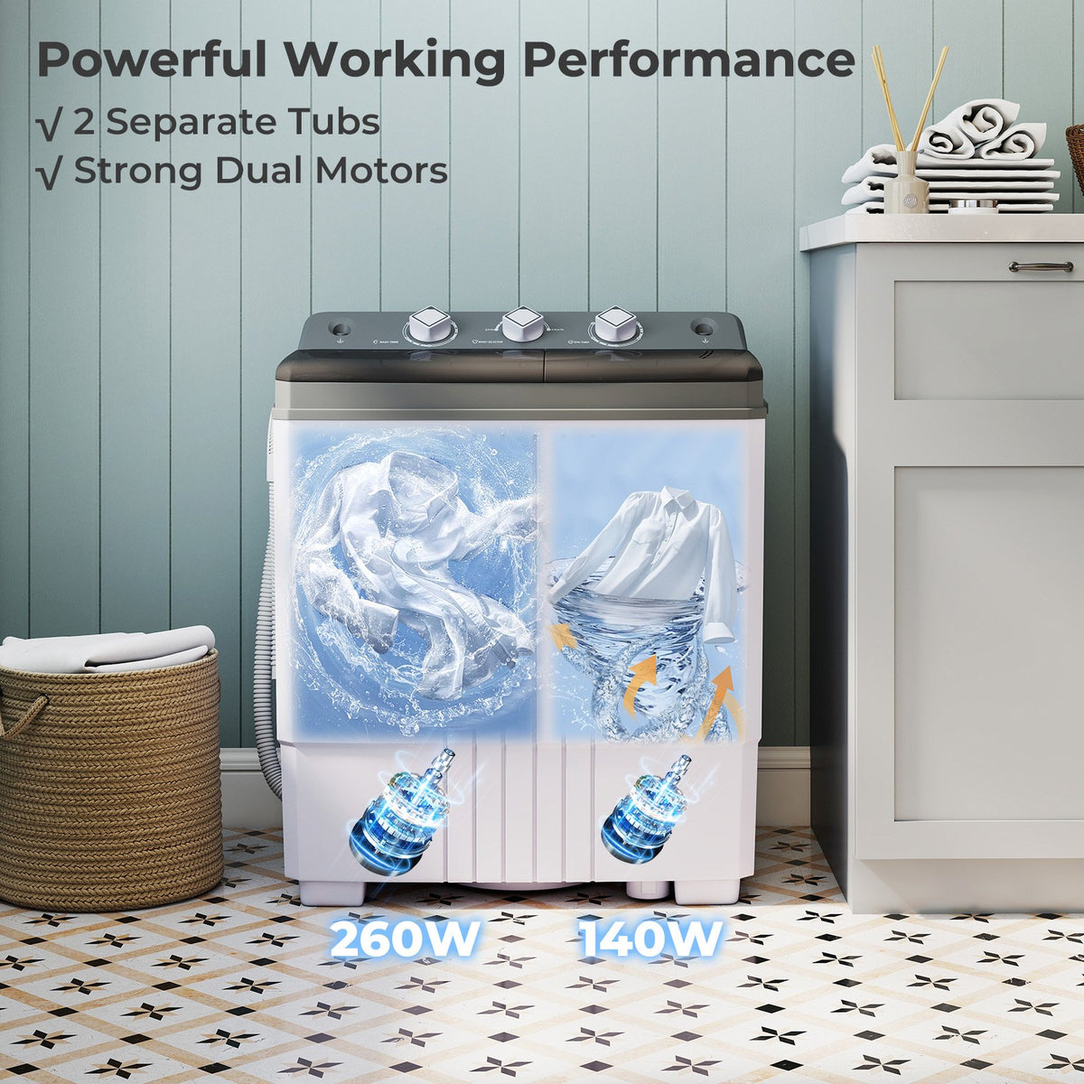 Portable Washing Machine with Built-in Drain Pump-Gray view 6