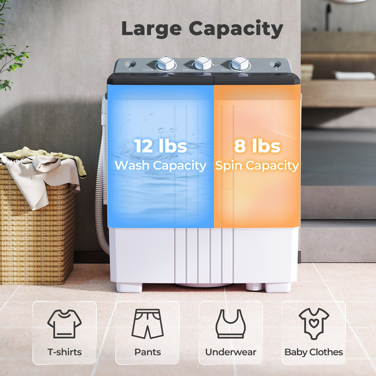 Portable Washing Machine with Built-in Drain Pump-Gray view 8