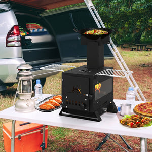 Portable Wood Burning Stove Mini Heater Burner with Pot Rack Oven Pan-Black view 3