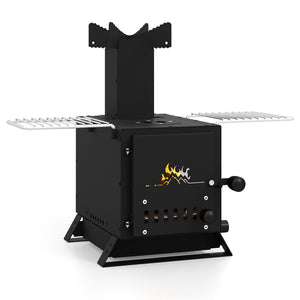 Portable Wood Burning Stove Mini Heater Burner with Pot Rack Oven Pan-Black view 4