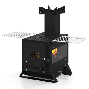 Portable Wood Burning Stove Mini Heater Burner with Pot Rack Oven Pan-Black view 6