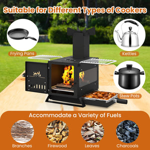 Portable Wood Burning Stove Mini Heater Burner with Pot Rack Oven Pan-Black view 7