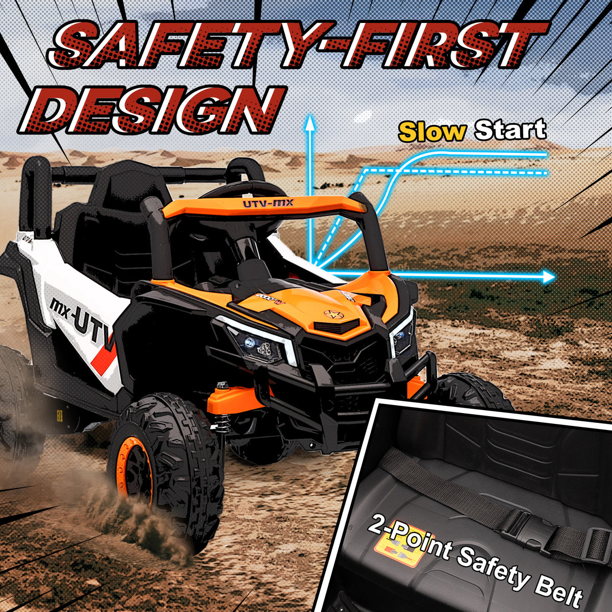Qaba 12V Kids Ride On Car with Remote Control, Battery Powered Electric UTV with Spring Suspension for Aged 3-5 Years, Orange