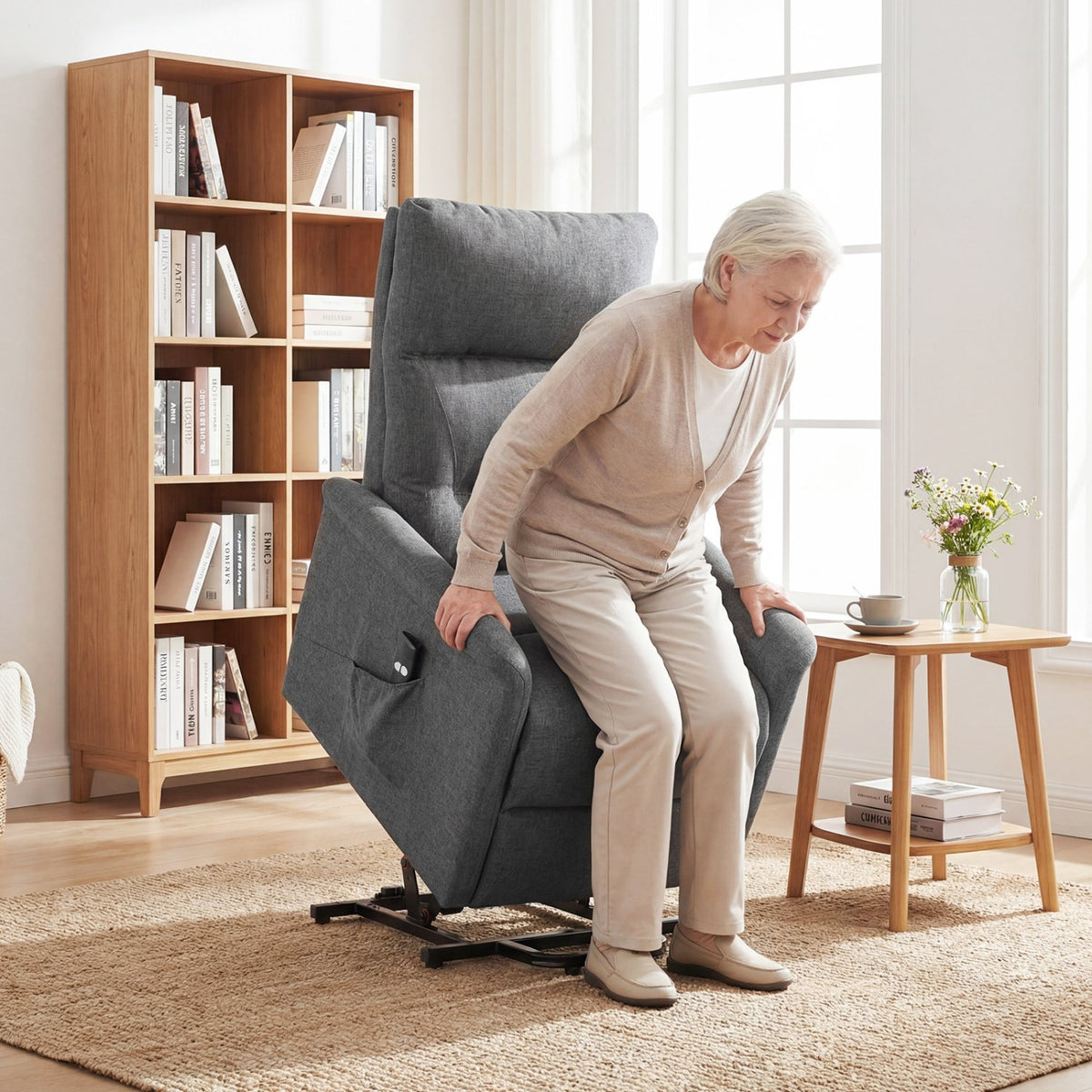 Power Lift Recliner Chair for Elderly with Remote Control and Side Storage Pocket-Gray view 3