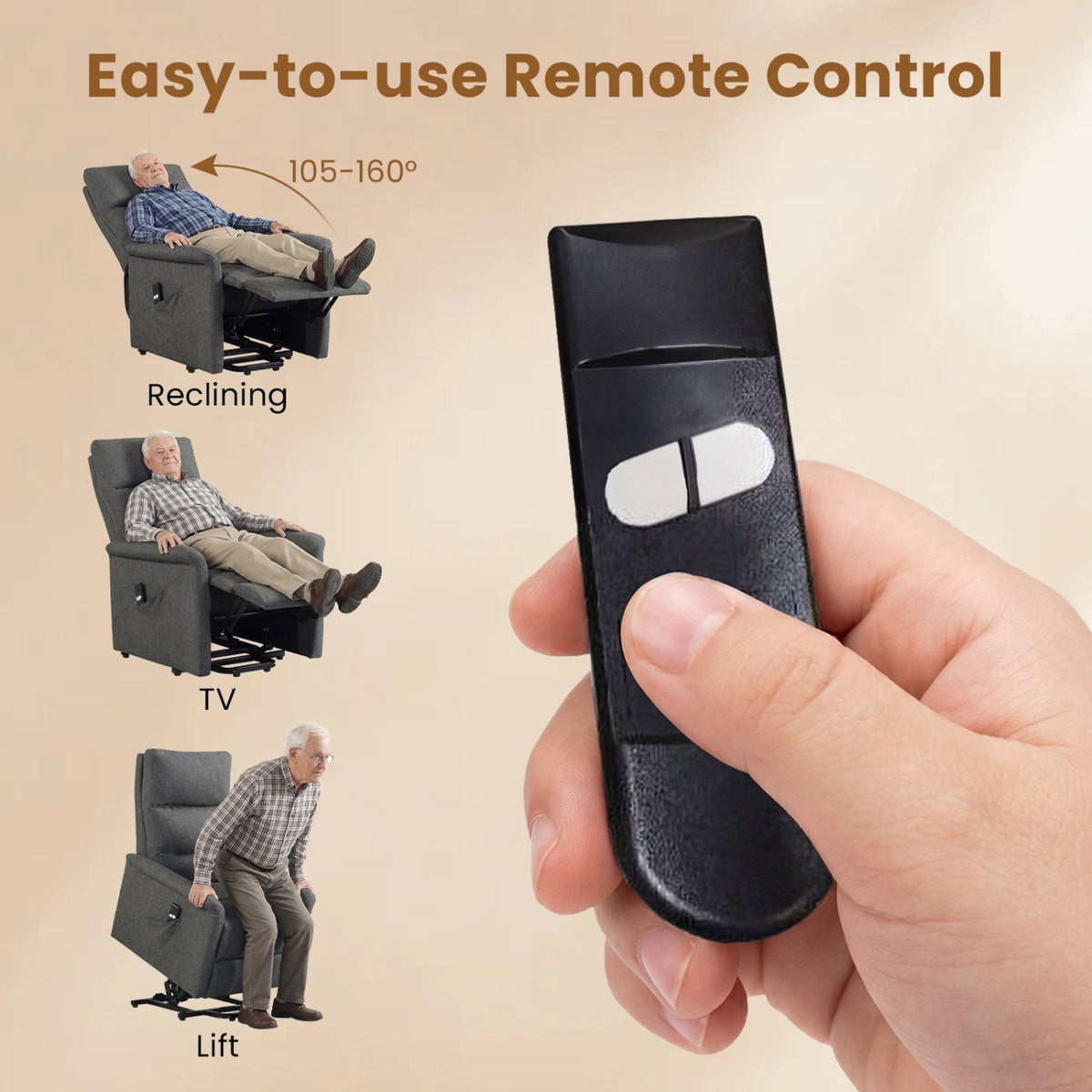 Power Lift Recliner Chair for Elderly with Remote Control and Side Storage Pocket-Gray view 8