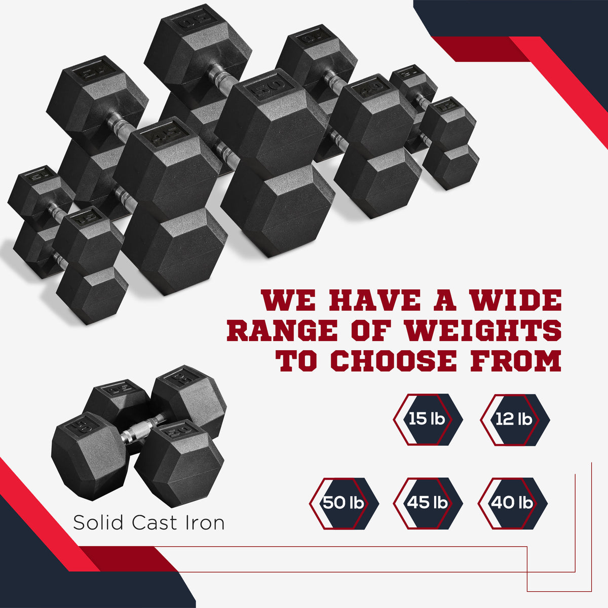 Soozier 2 x 50lbs Rubber Dumbbells Weight Set, Dumbbell Hand Weight for Body Fitness Training, Home Office Gym, Black