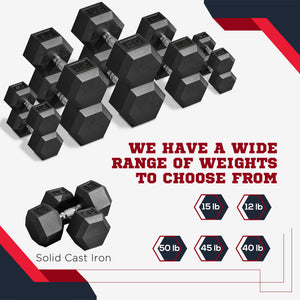 Soozier 2 x 50lbs Rubber Dumbbells Weight Set, Dumbbell Hand Weight for Body Fitness Training, Home Office Gym, Black