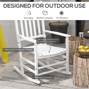 3 Pieces Outdoor Rocking Chair Set, Wooden Patio Rocking Chair Set with Folding Table, High Back and Armrests, White