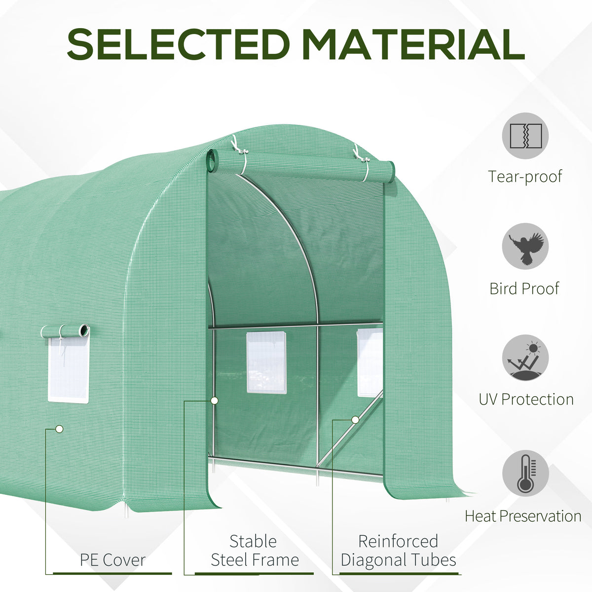15' x 6.6' x 6.6' Walk-in Tunnel Greenhouse Garden Plant Seed Growing Warm House Outdoor Hot House w/ Roll Up Door, Windows, PE Cover Green
