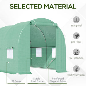 15' x 6.6' x 6.6' Walk-in Tunnel Greenhouse Garden Plant Seed Growing Warm House Outdoor Hot House w/ Roll Up Door, Windows, PE Cover Green