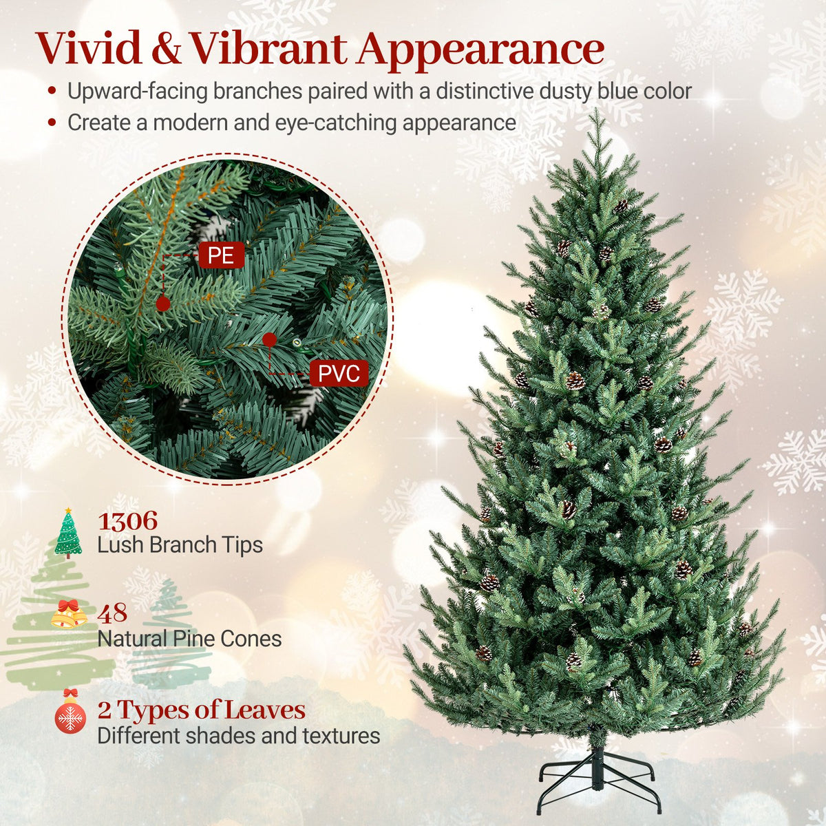 Pre-Lit Artificial Christmas Tree with Multicolored LED Lights-M view 7