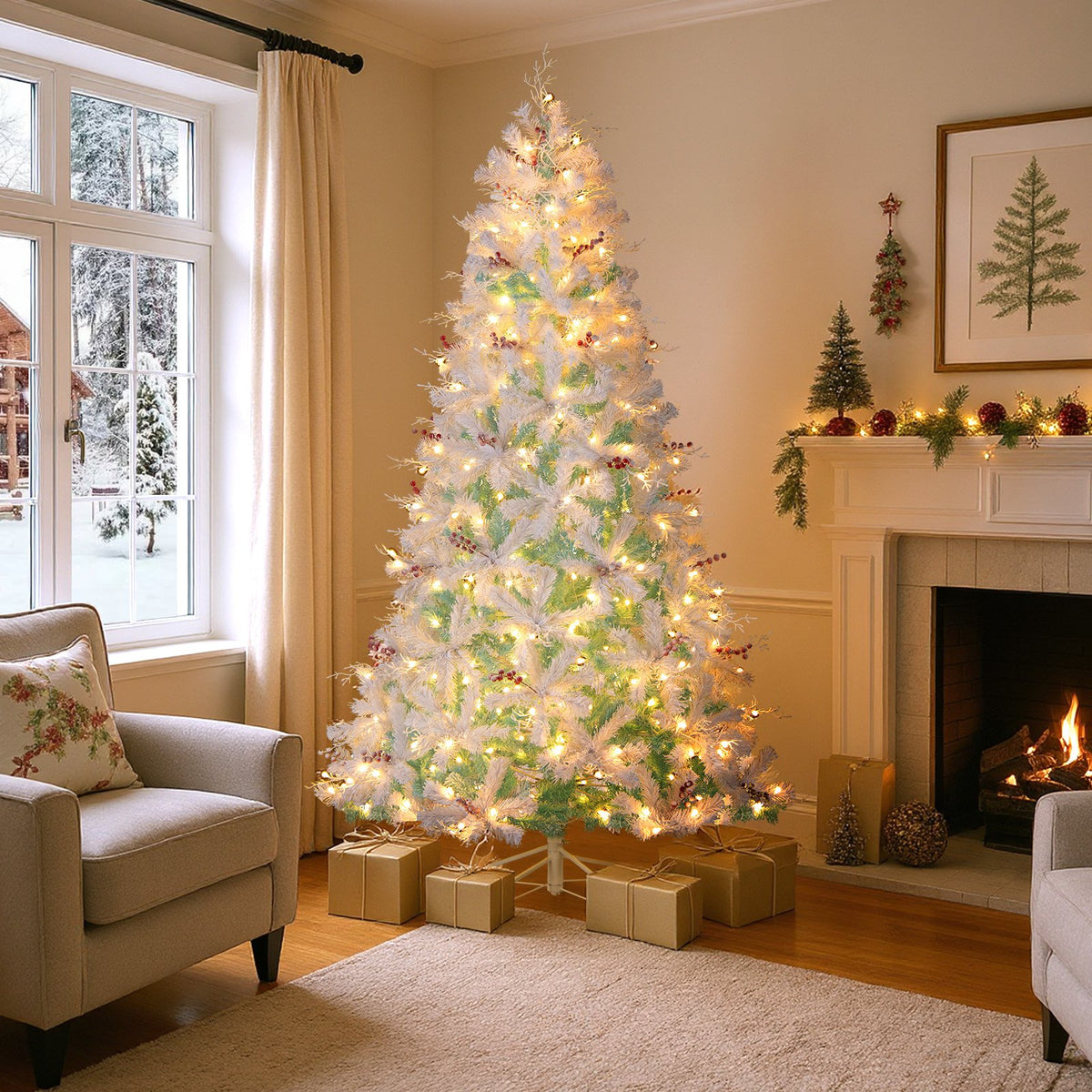 Pre-Lit Artificial Christmas Tree with Snow Flocked Branch Tips-M view 2