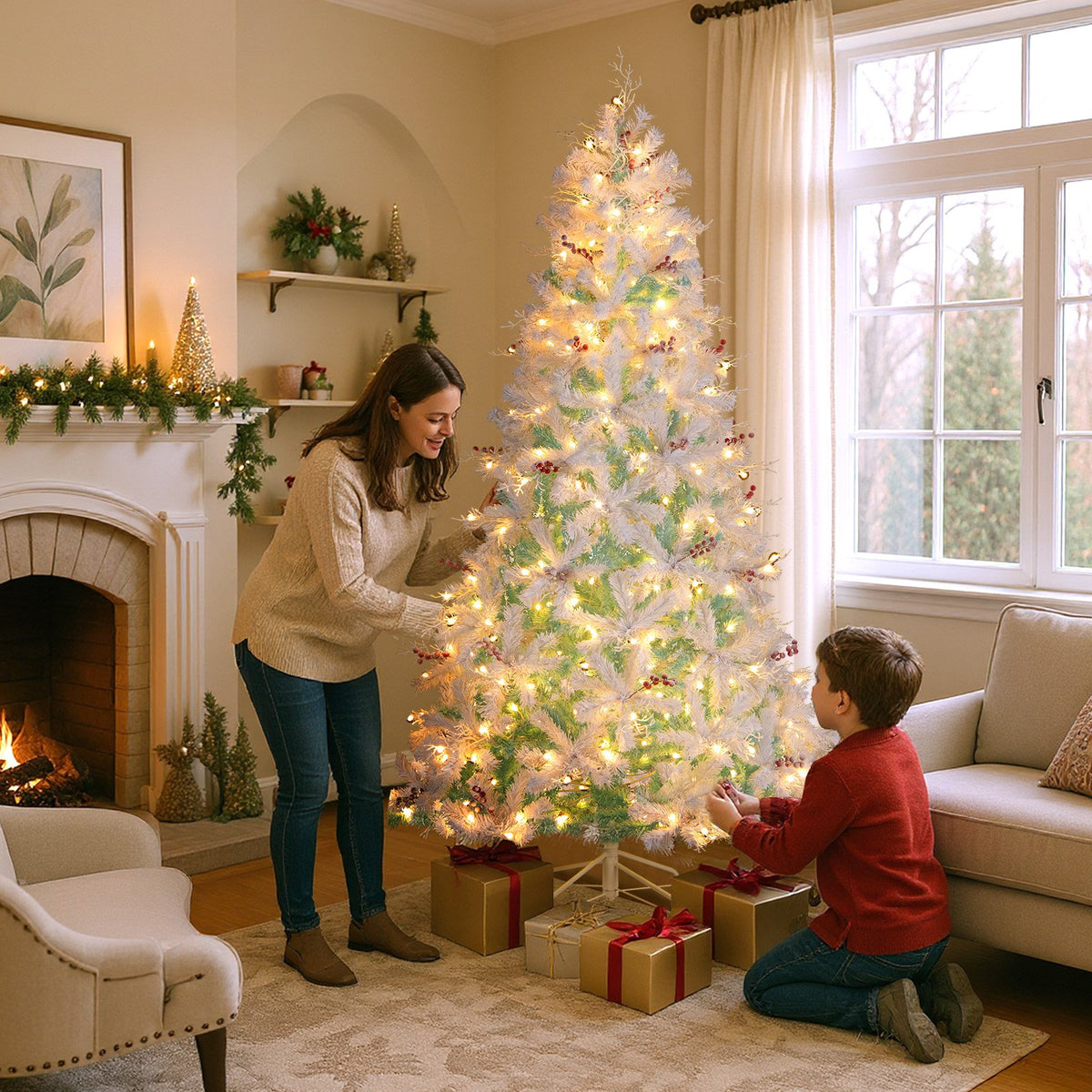 Pre-Lit Artificial Christmas Tree with Snow Flocked Branch Tips-M view 3