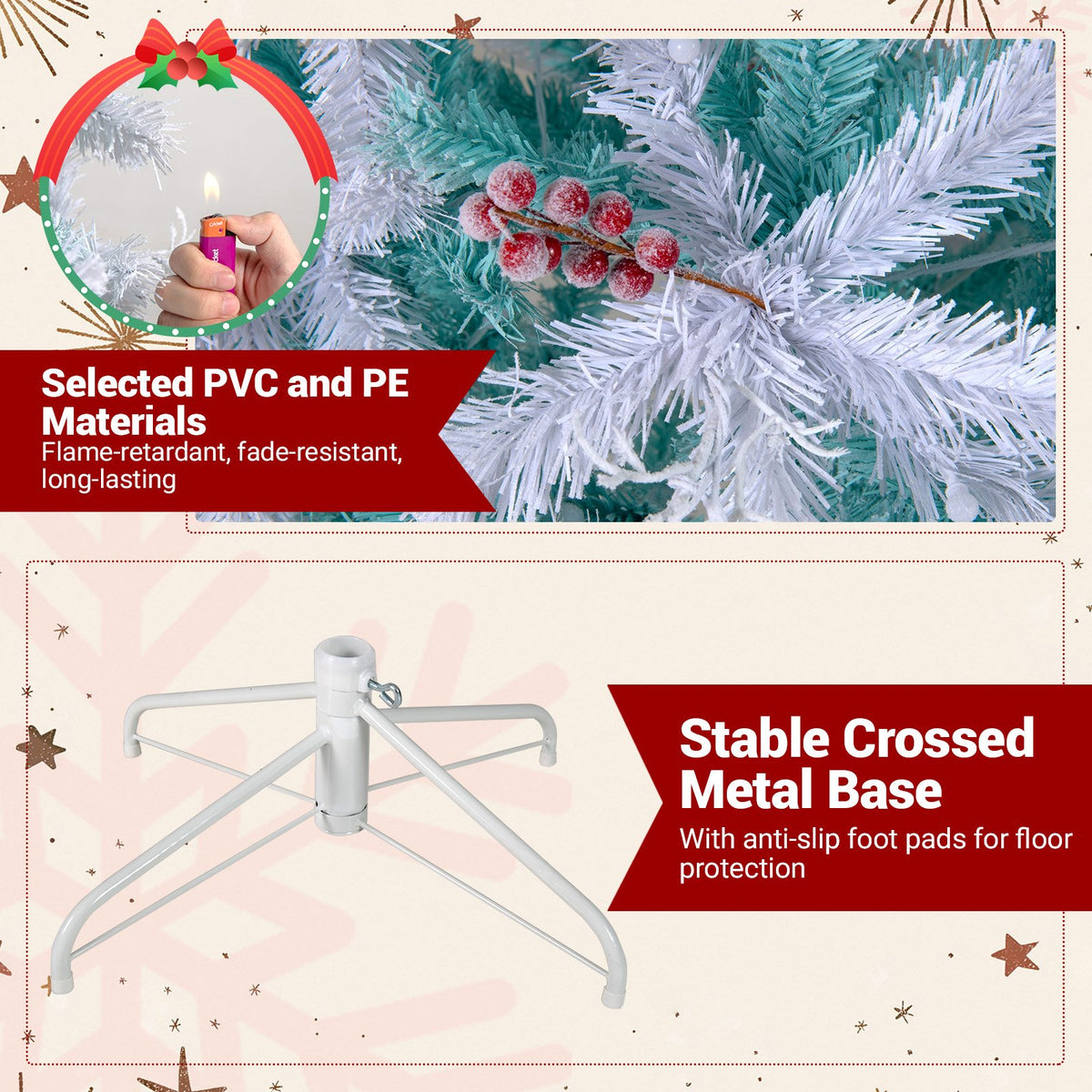 Pre-Lit Artificial Christmas Tree with Snow Flocked Branch Tips-M view 8