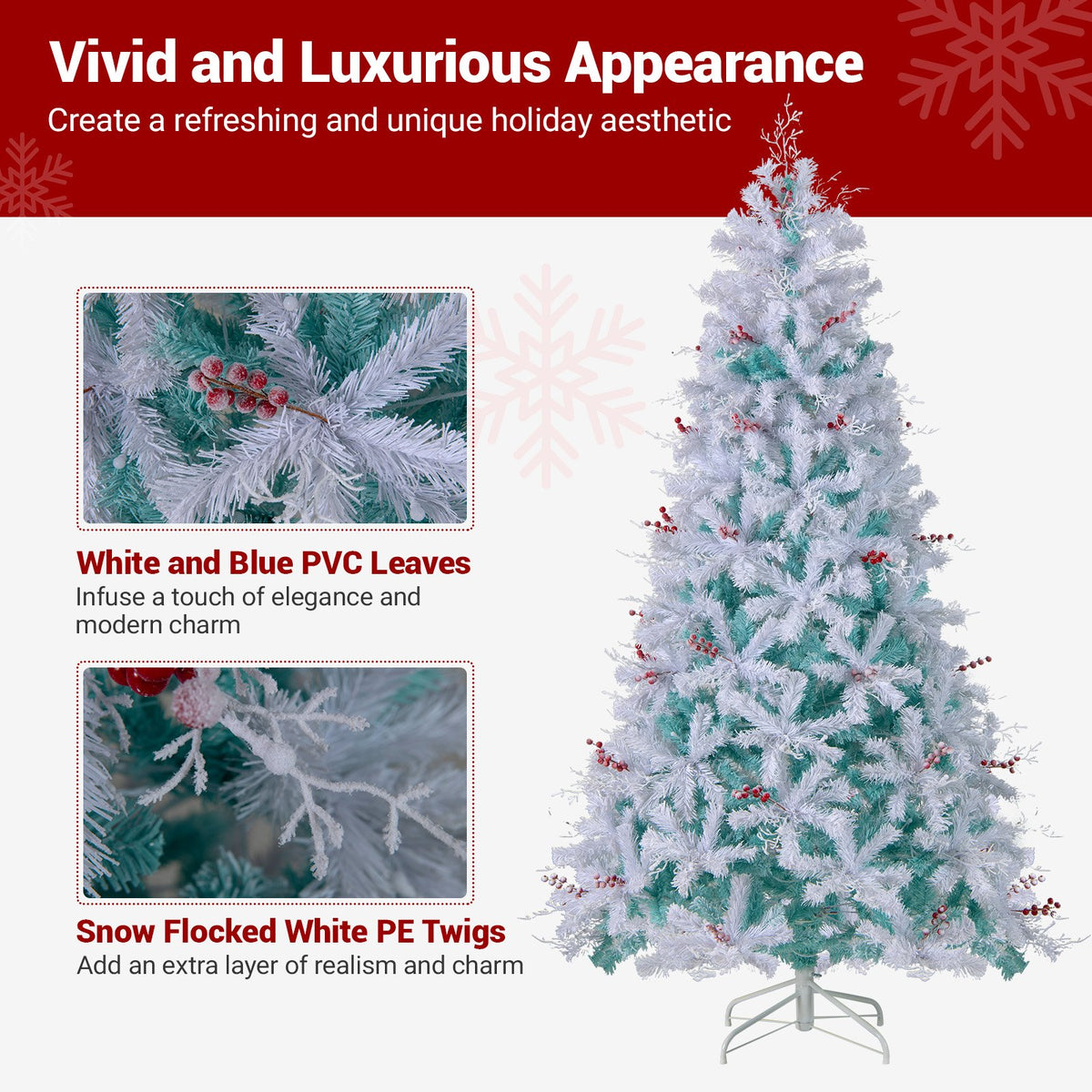 Pre-Lit Artificial Christmas Tree with Snow Flocked Branch Tips-M view 9