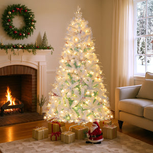 Pre-Lit Artificial Christmas Tree with Snow Flocked Branch Tips-S view 2
