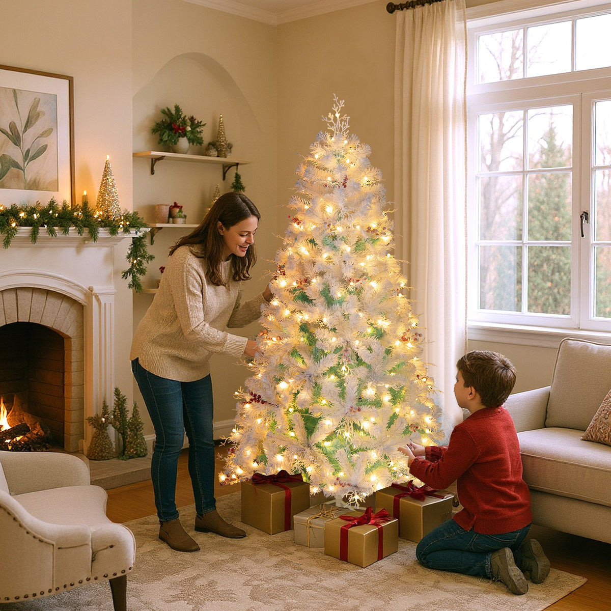 Pre-Lit Artificial Christmas Tree with Snow Flocked Branch Tips-S view 3